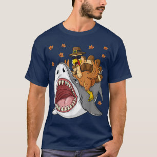 Thanksgiving Turkey Riding Shark Funny Toddler Boy T-Shirt