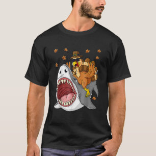 Thanksgiving Turkey Riding Shark  Toddler Boys Kid T-Shirt