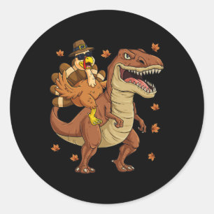 Thanksgiving Turkey Riding T Rex Dinosaur Toddler  Classic Round Sticker