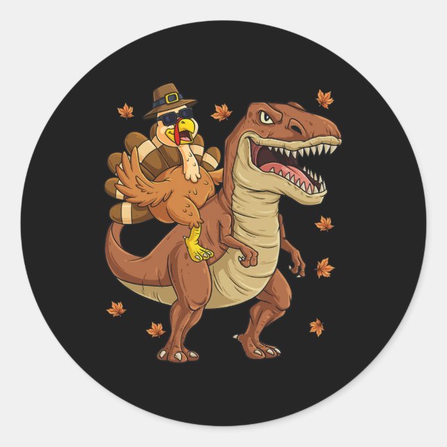 Thanksgiving Turkey Riding T Rex Dinosaur Toddler  Classic Round Sticker (Front)