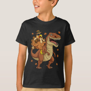 Thanksgiving Turkey Riding T Rex Dinosaur Toddler T-Shirt