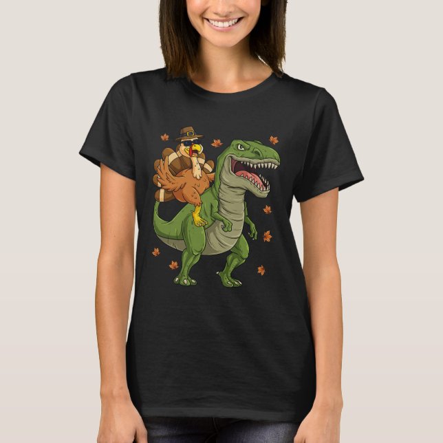 Thanksgiving Turkey Riding T Rex Dinosaur Toddler  T-Shirt (Front)