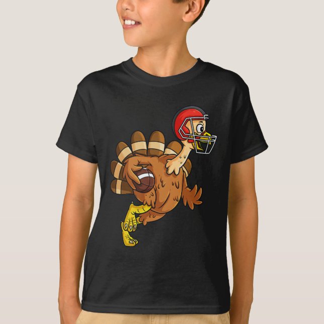 Thanksgiving Turkey Running Back Football Boys Kid T-Shirt (Front)