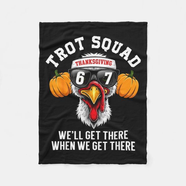 Thanksgiving Turkey Running Funny 67 Meme Trot Squ Fleece Blanket (Front)