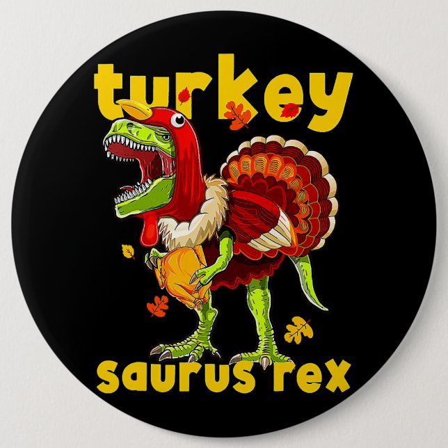 Thanksgiving Turkey Saurus T Rex Pilgrim Dinosaur  6 Cm Round Badge (Front)