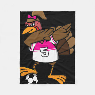 Thanksgiving Turkey Shirt For Girls Soccer Dab Dab Fleece Blanket