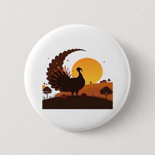 Thanksgiving Turkey Silhouette – Sunset Harvest Sc 6 Cm Round Badge (Front)