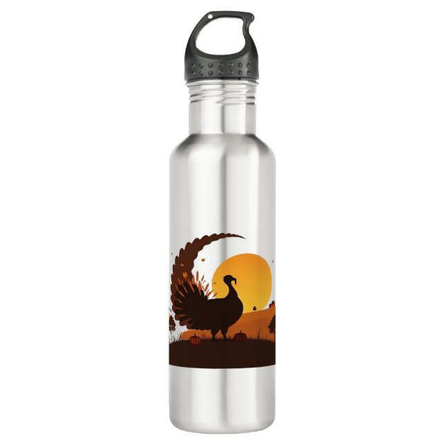 Thanksgiving Turkey Silhouette – Sunset Harvest Sc 710 Ml Water Bottle (Front)