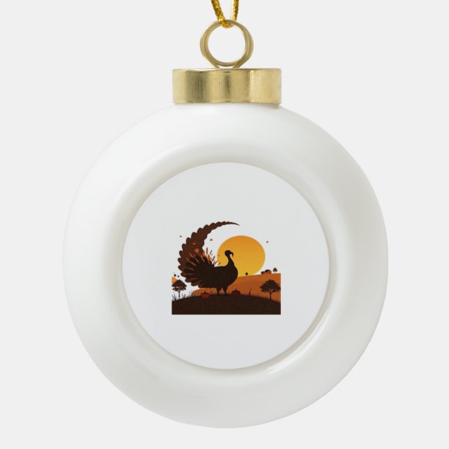 Thanksgiving Turkey Silhouette – Sunset Harvest Sc Ceramic Ball Christmas Ornament (Front)