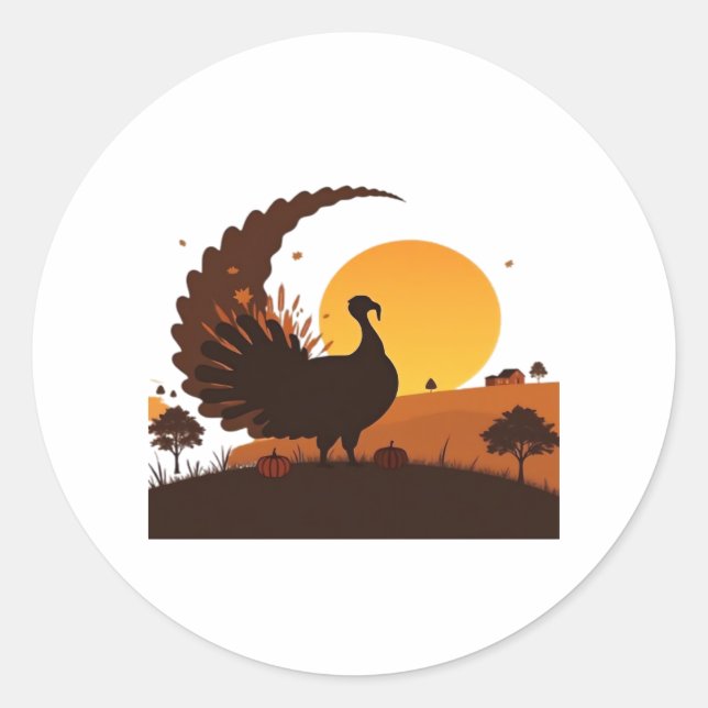 Thanksgiving Turkey Silhouette – Sunset Harvest Sc Classic Round Sticker (Front)
