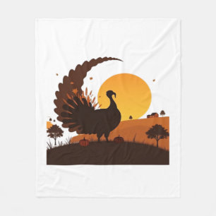 Thanksgiving Turkey Silhouette – Sunset Harvest Sc Fleece Blanket
