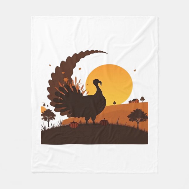 Thanksgiving Turkey Silhouette – Sunset Harvest Sc Fleece Blanket (Front)