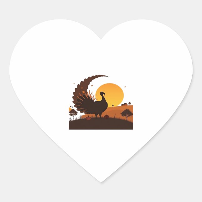 Thanksgiving Turkey Silhouette – Sunset Harvest Sc Heart Sticker (Front)