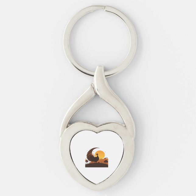 Thanksgiving Turkey Silhouette – Sunset Harvest Sc Key Ring (Front)