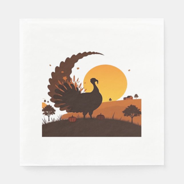 Thanksgiving Turkey Silhouette – Sunset Harvest Sc Napkin (Front)