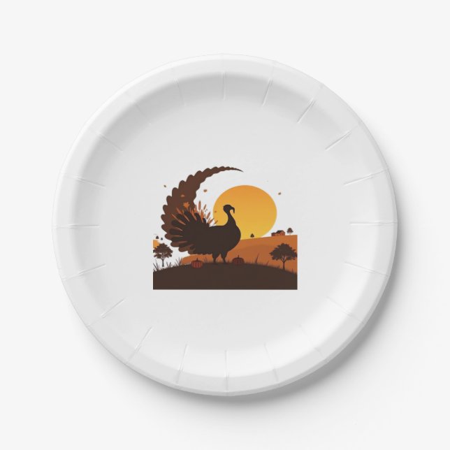 Thanksgiving Turkey Silhouette – Sunset Harvest Sc Paper Plate (Front)