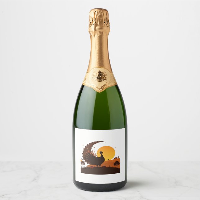 Thanksgiving Turkey Silhouette – Sunset Harvest Sc Sparkling Wine Label (Front)