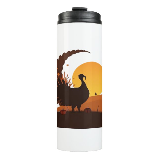 Thanksgiving Turkey Silhouette – Sunset Harvest Sc Thermal Tumbler (Front)