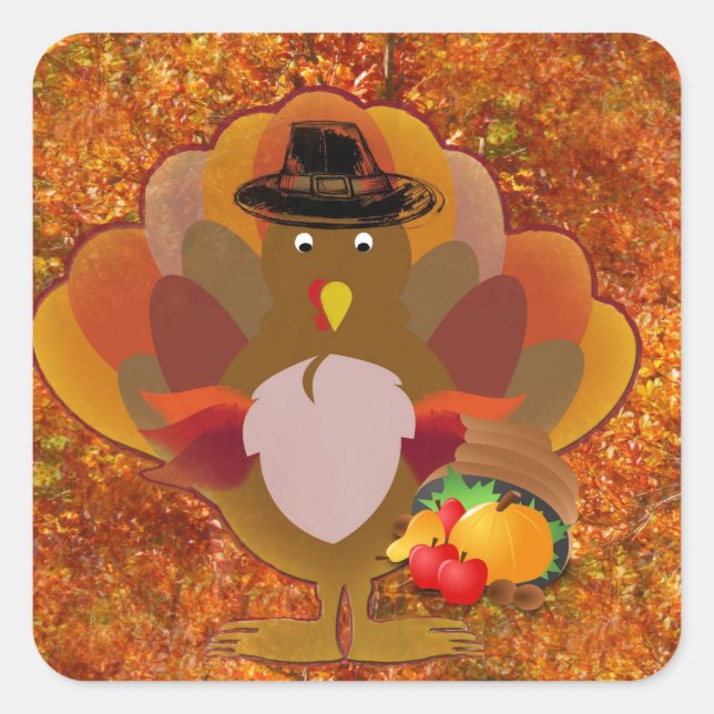 thanksgiving turkey square sticker (Front)