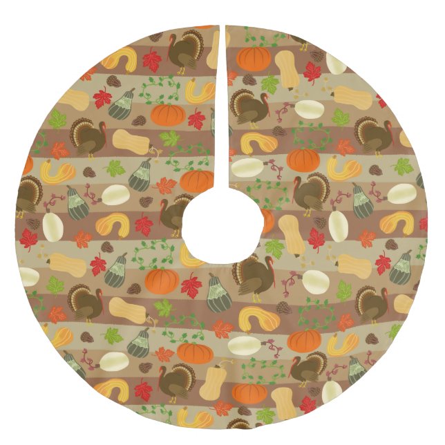 Thanksgiving Turkey Squash Autumn Harvest Pattern Brushed Polyester Tree Skirt (Front)