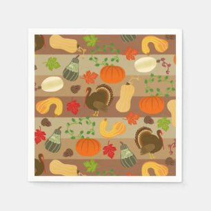 Thanksgiving Turkey Squash Autumn Harvest Pattern Napkin