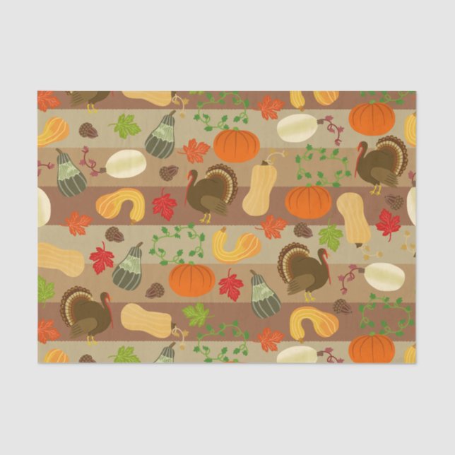 Thanksgiving Turkey Squash Autumn Harvest Pattern Tissue Paper (Front)