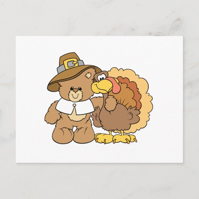 thanksgiving turkey teddy bear design holiday postcard (Front)