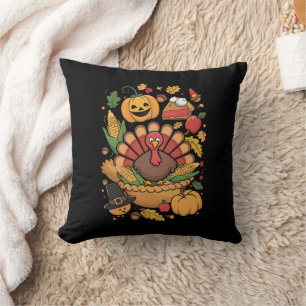 Thanksgiving Turkey Thankful Pie Fall Family Cushion