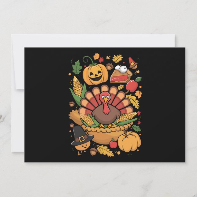 Thanksgiving Turkey Thankful Pie Fall Family Invitation (Front)
