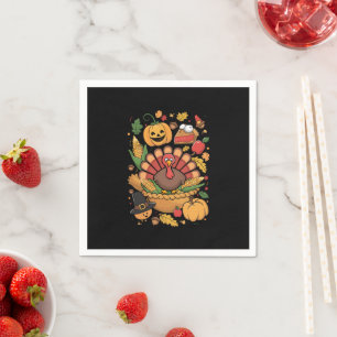 Thanksgiving Turkey Thankful Pie Fall Family Napkin