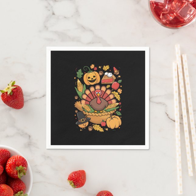 Thanksgiving Turkey Thankful Pie Fall Family Napkin (Insitu)