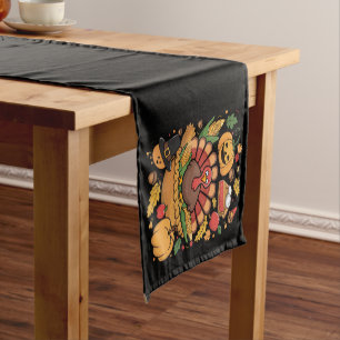 Thanksgiving Turkey Thankful Pie Fall Family Short Table Runner