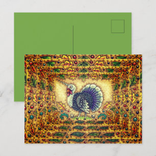 THANKSGIVING TURKEY UNICORN, WHIMSICAL FANTASY, HOLIDAY POSTCARD