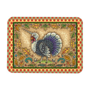 THANKSGIVING TURKEY UNICORN, WHIMSICAL FANTASY MAGNET