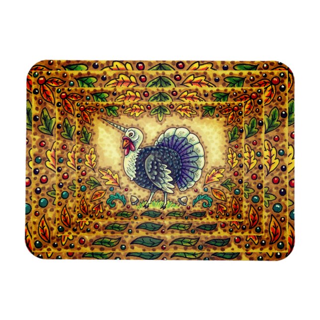 THANKSGIVING TURKEY UNICORN, WHIMSICAL FANTASY MAGNET (Horizontal)