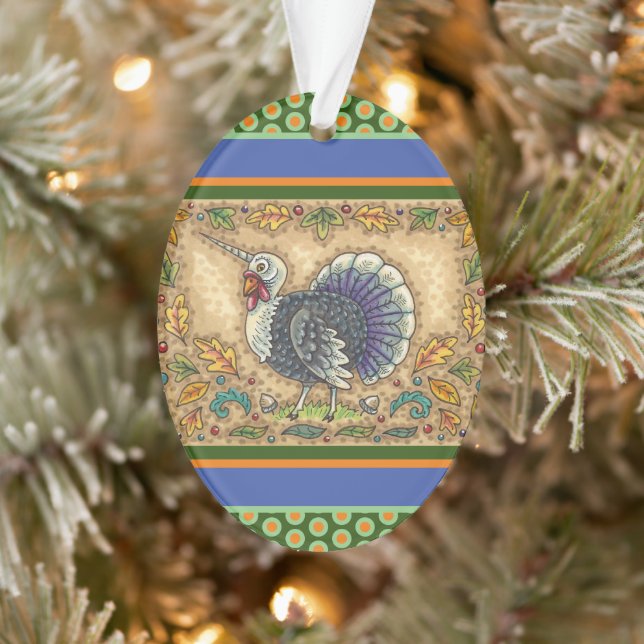 THANKSGIVING TURKEY UNICORN, WHIMSICAL FANTASY ORNAMENT (Tree)