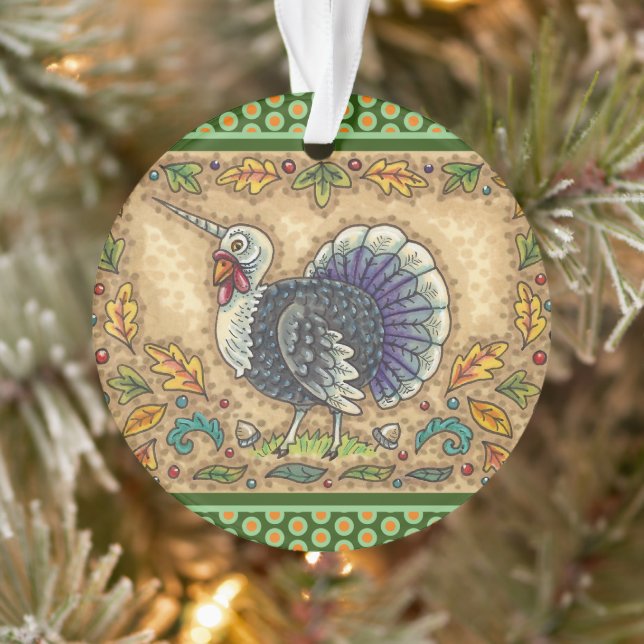 THANKSGIVING TURKEY UNICORN, WHIMSICAL FANTASY ORNAMENT (Tree)