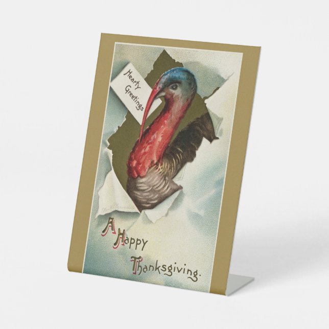  Thanksgiving turkey vintage art drawing Pedestal Sign (Front)
