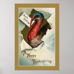 Thanksgiving turkey vintage art drawing Poster
