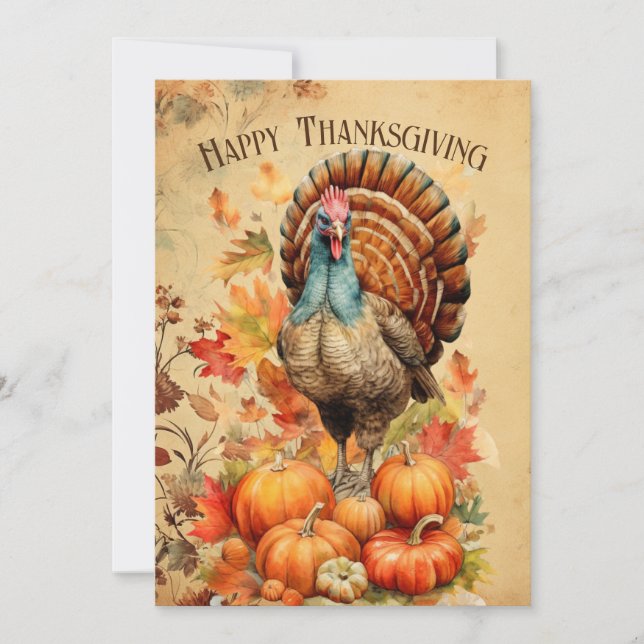 Thanksgiving Turkey Watercolor Holiday Card (Front)