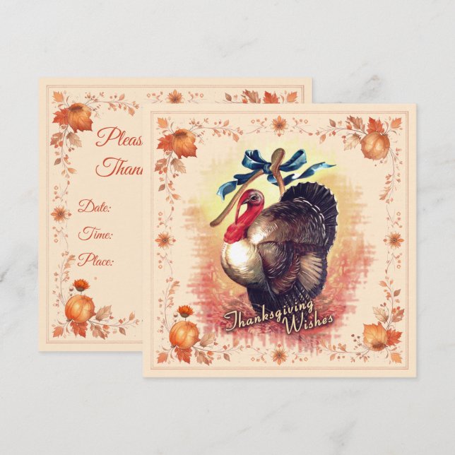 Thanksgiving Turkey Wishes Invitation (Front/Back)