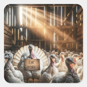 Thanksgiving Turkey With a Funny Sign Square Sticker