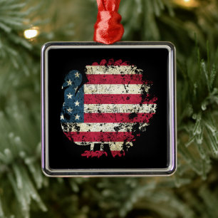 Thanksgiving Turkey With American Flag Metal Tree Decoration
