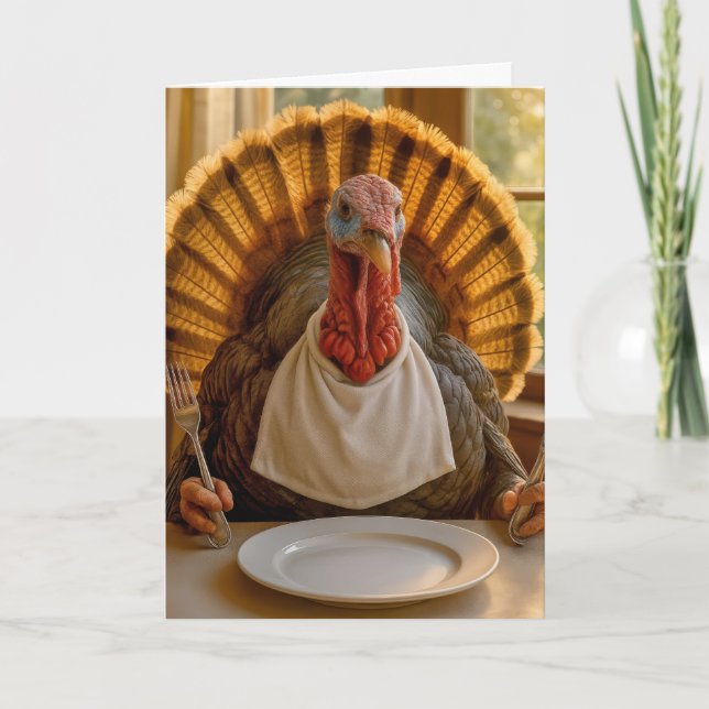Thanksgiving Turkey With Knife and Fork Card (Front)