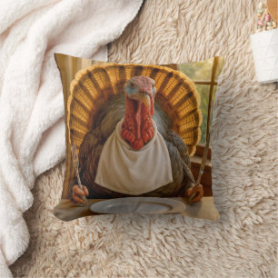 Thanksgiving Turkey With Knife and Fork Cushion