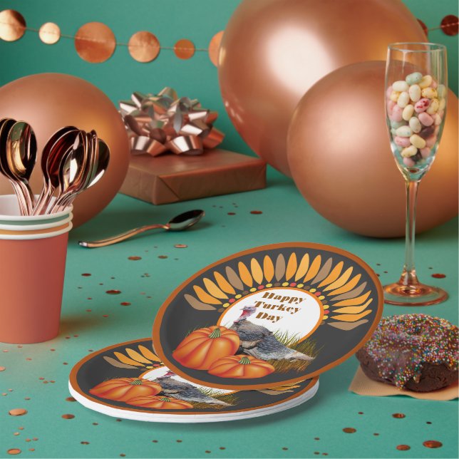 Thanksgiving Turkey with Pumpkin Design Paper Plate (Multi)
