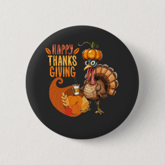 Thanksgiving Turkey with Pumpkin Hat 6 Cm Round Badge