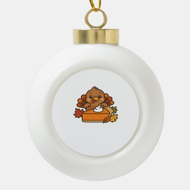 Thanksgiving Turkey with Pumpkin Pie Essential T-S Ceramic Ball Christmas Ornament (Front)