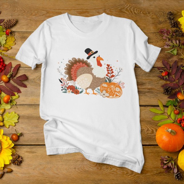 Thanksgiving Turkey With Pumpkins And Autumn Leave T-Shirt (Creator Uploaded)
