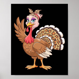 Thanksgiving Turkey Women Girl Leopard Autumn Fall Poster